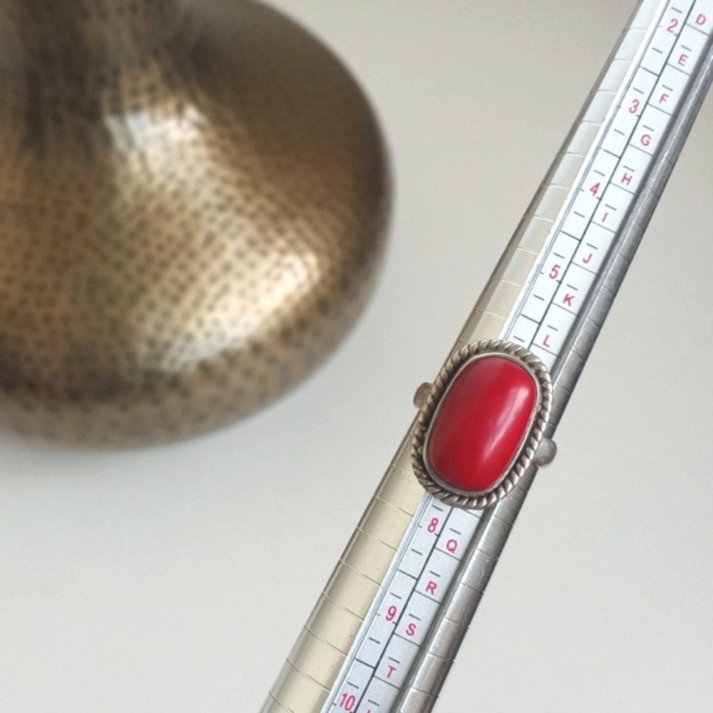 Vintage Red Coral Gemstone 925 Sterling Silver Ring from India Size 7 - Picture 9 of 16